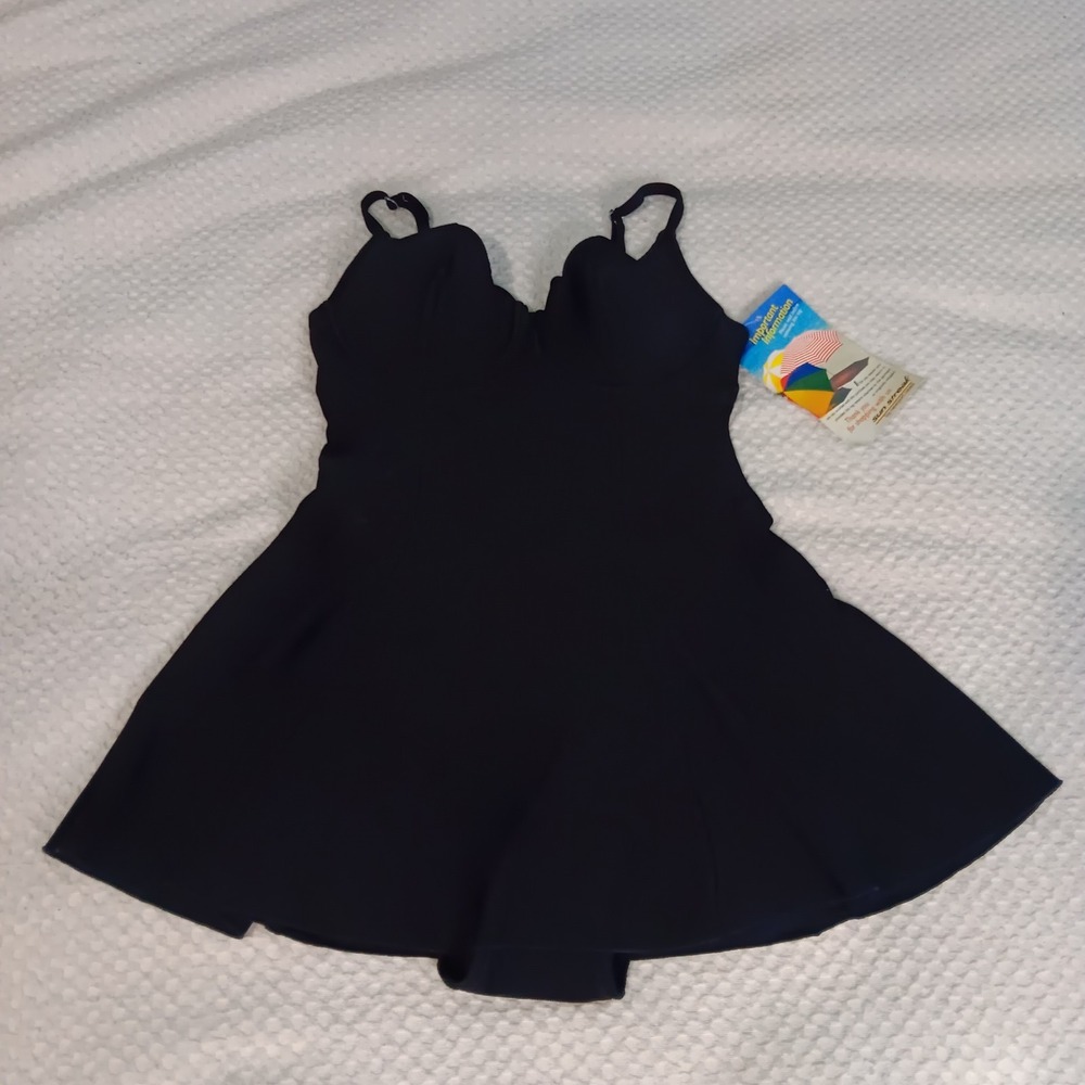 VTG Sunstreak By Newport New‎ Scallop Bust Mini Dress Bathing Suit Sz 14 Read